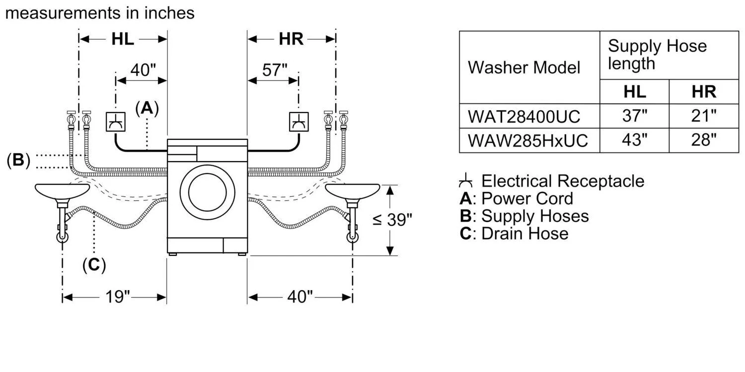 Bosch WGA12400UC 300 Series Compact Washer , White - Image 16