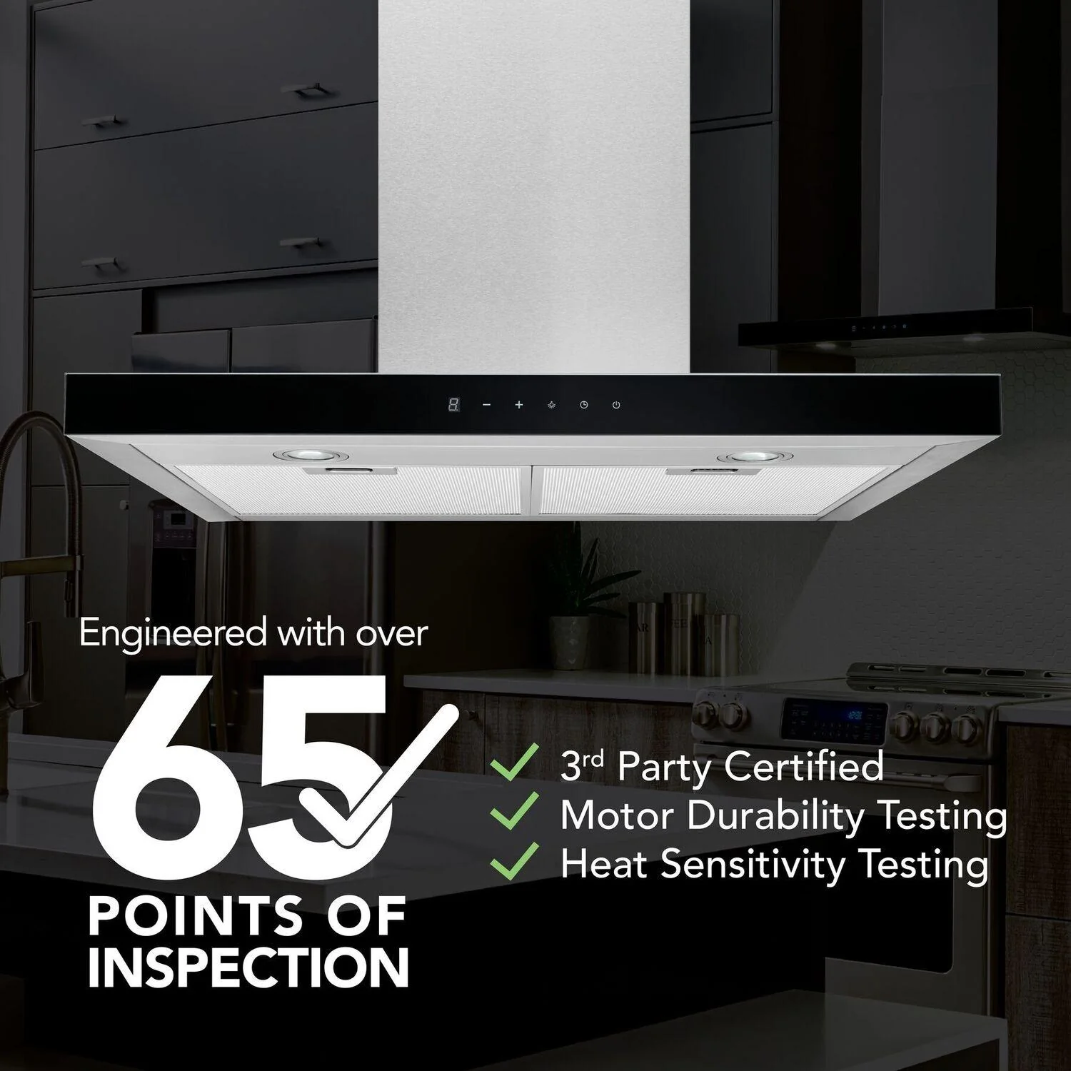 BWT1304SSB Broan® 30-Inch Convertible Wall-Mount T-Style Chimney Range Hood, 450 Max CFM, Stainless Steel w/Black Glass - Image 5