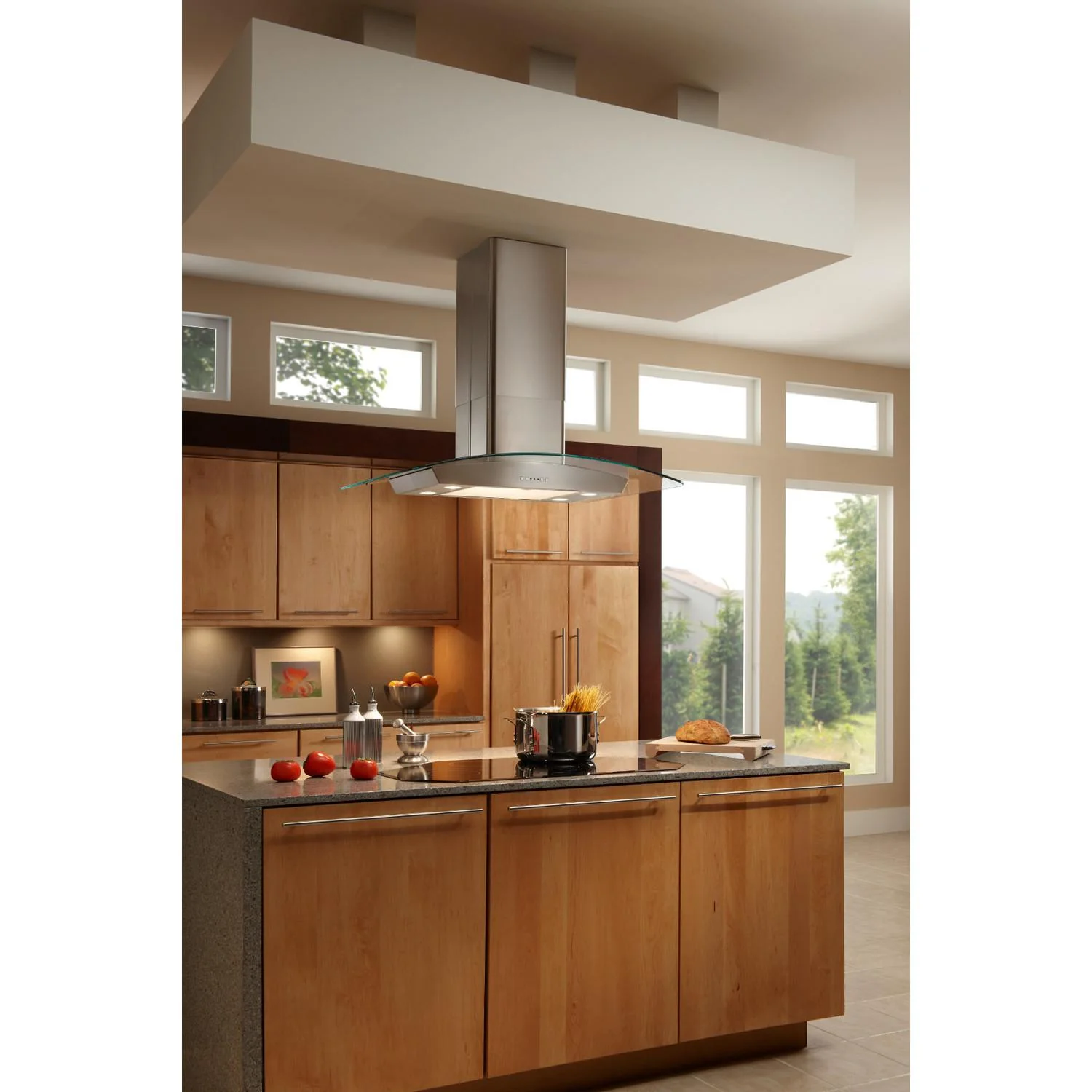 Broan® Elite 35-3/8-Inch x 25-5/8-Inch Convertible Curved Glass Canopy Island Range Hood, 520 Max Blower CFM, Stainless - Image 2