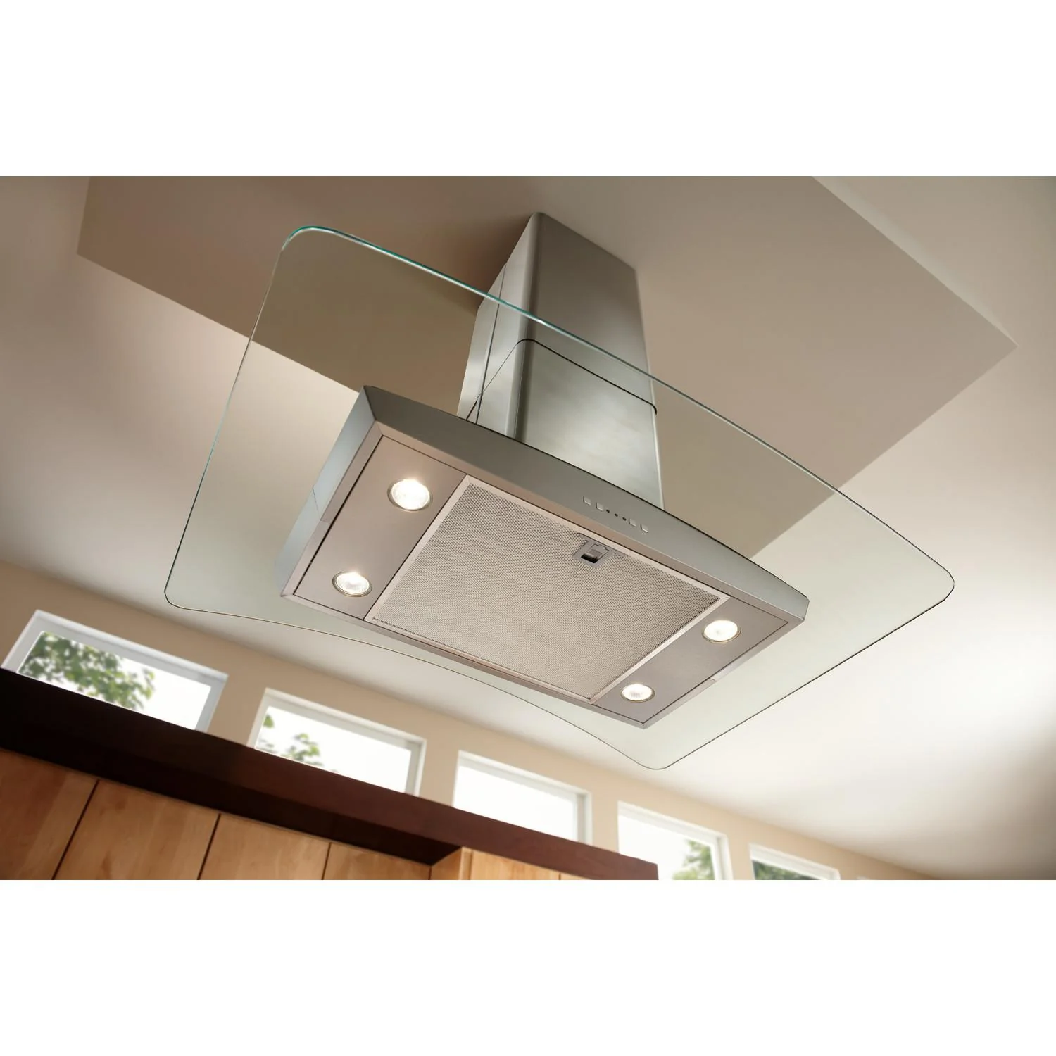 Broan® Elite 35-3/8-Inch x 25-5/8-Inch Convertible Curved Glass Canopy Island Range Hood, 520 Max Blower CFM, Stainless - Image 3