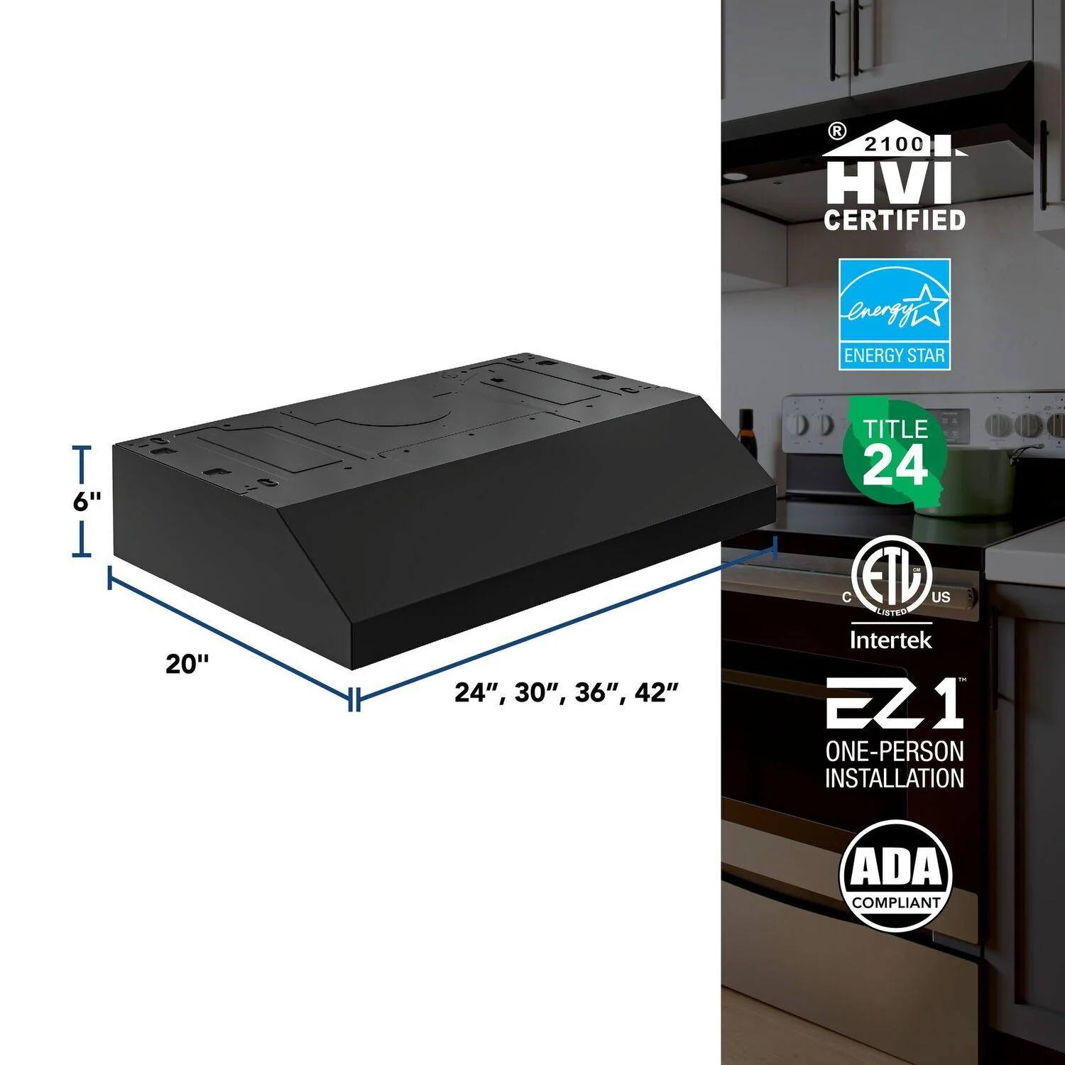 Broan GLA1363BL Glacier 36-Inch 350 MAX Blower CFM 1.5 Sones Black Range Hood - Image 6