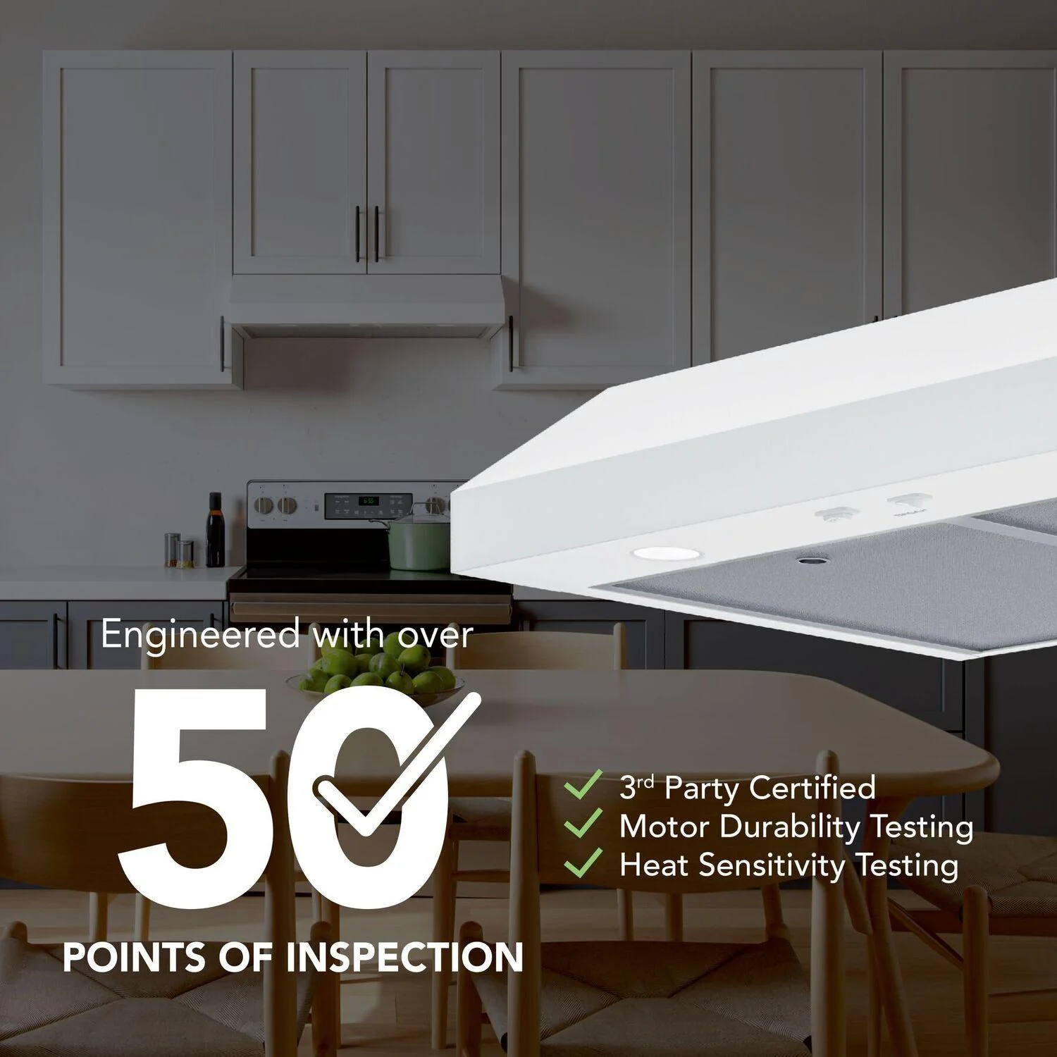 Broan GLA1423WW Glacier 42-Inch 350 MAX Blower CFM 1.5 Sones White Range Hood - Image 9
