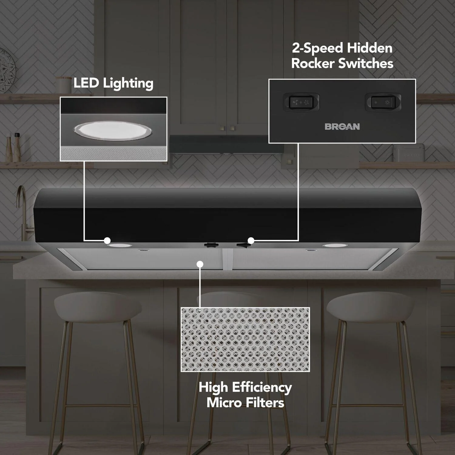 MTR1303BL Broan-NuTone 30-Inch Under Cabinet Range Hood, ENERGY STAR, 350 Max Blower CFM, Black - Image 2
