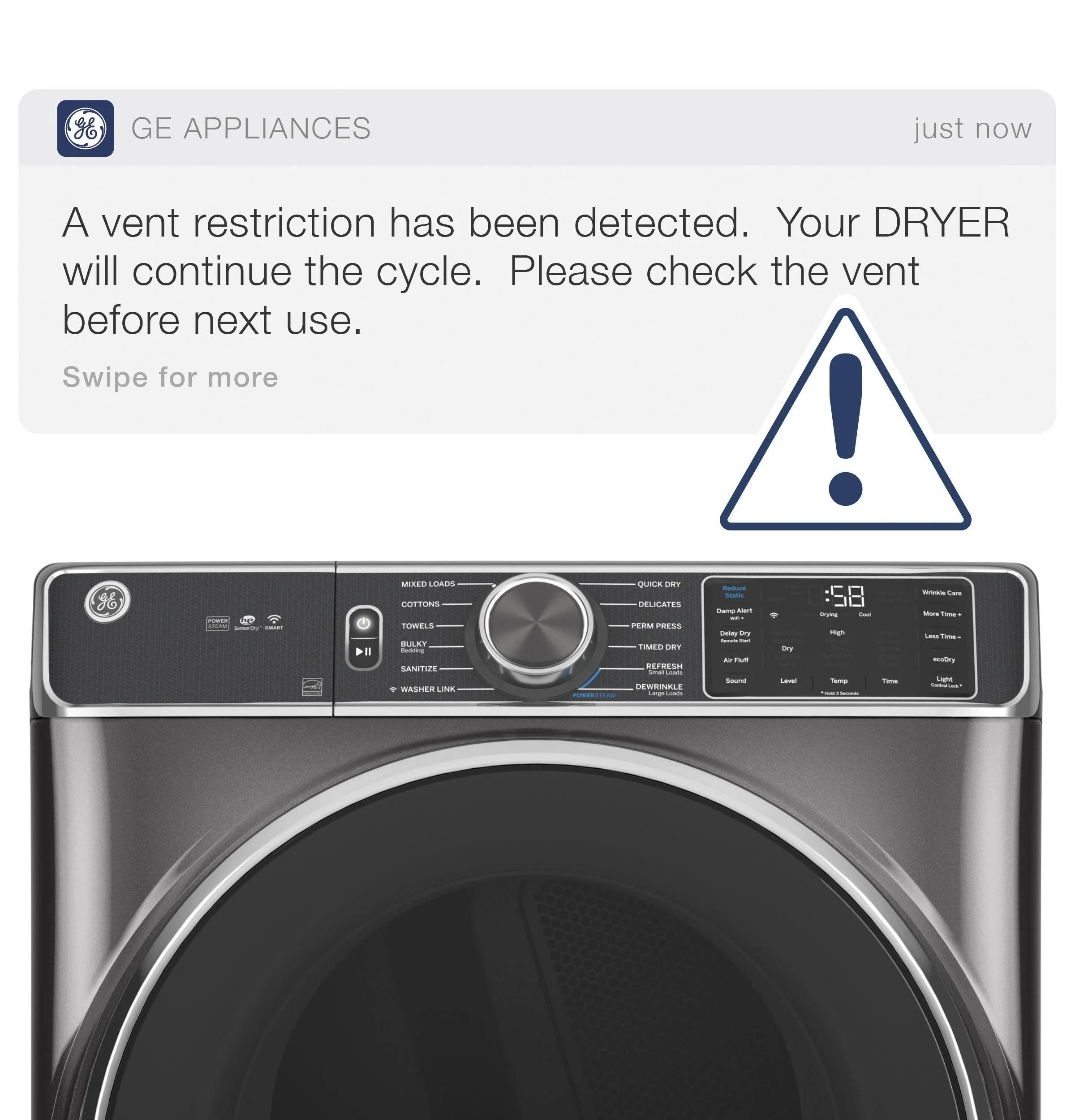 GFD55ESSNWW GE® ENERGY STAR® 7.8 cu. ft. Capacity Smart Front Load Electric Dryer with Sanitize Cycle - Image 16