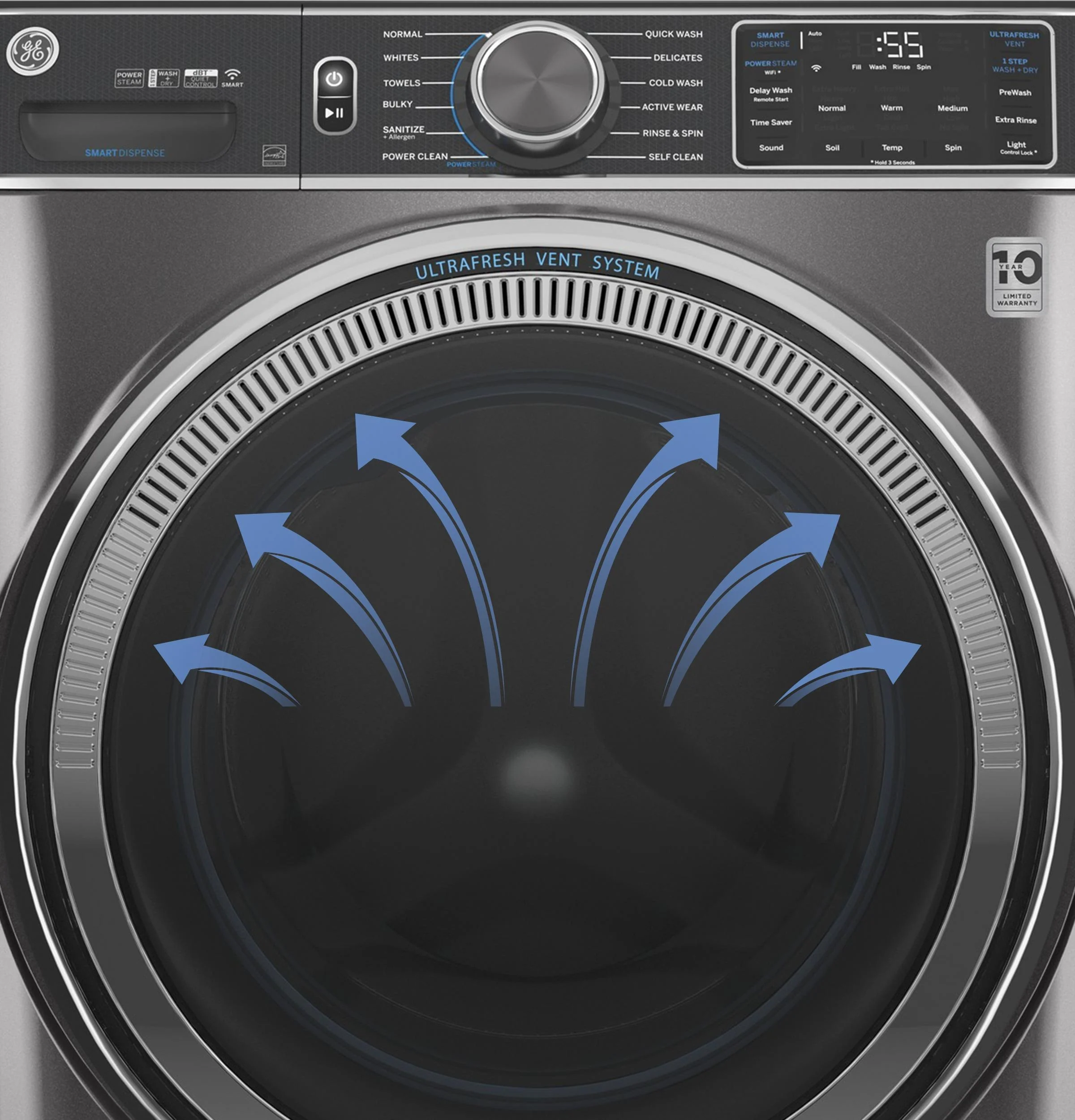 GE® ENERGY STAR® 7.8 cu. ft. Capacity Smart Front Load Electric Dryer with Steam and Sanitize Cycle - Image 10
