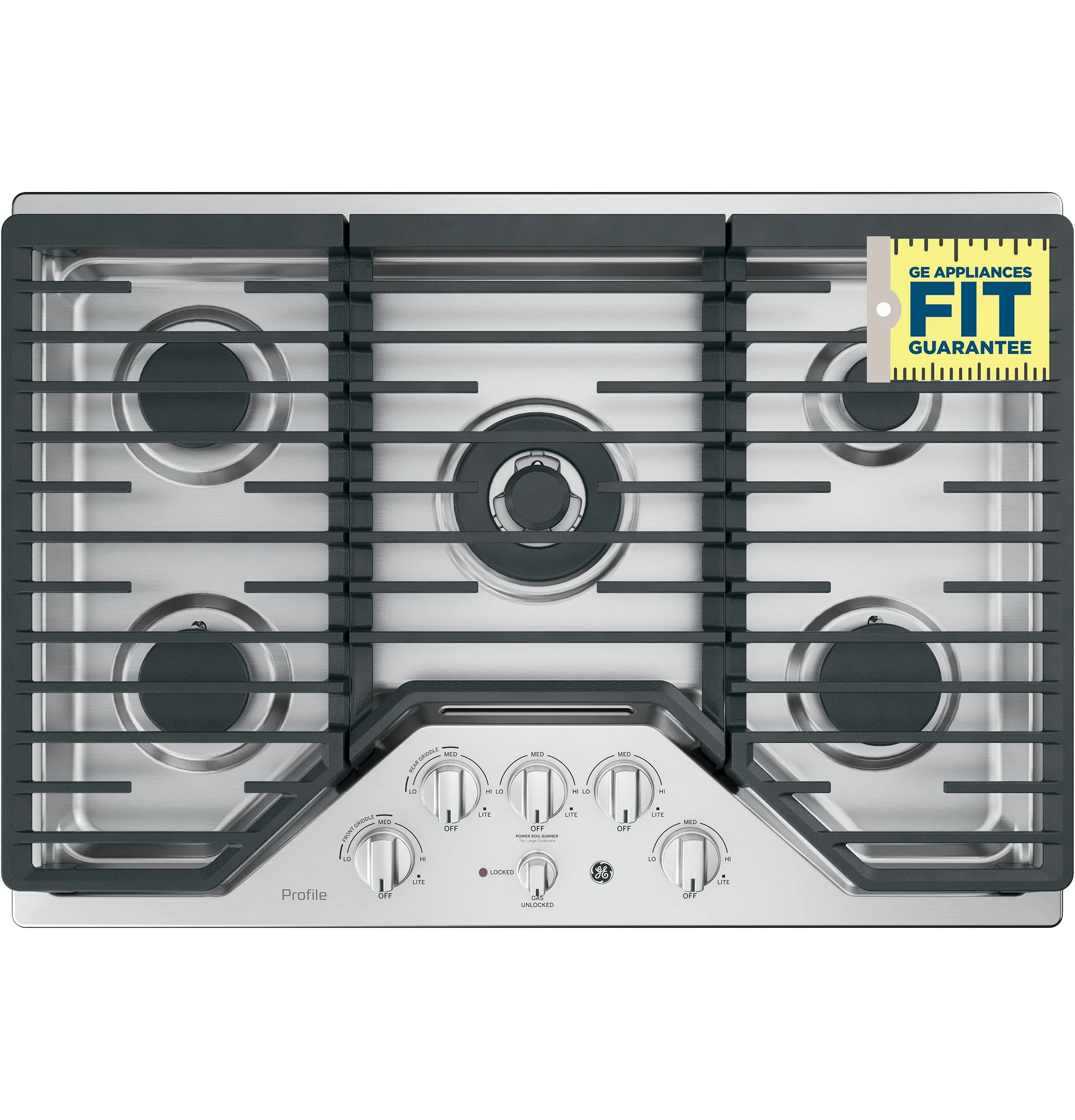 PGP9030SLSS GE Profile™ 30" Built-In Tri-Ring Gas Cooktop with 5 Burners and Included Extra-Large Integrated Griddle - Image 12