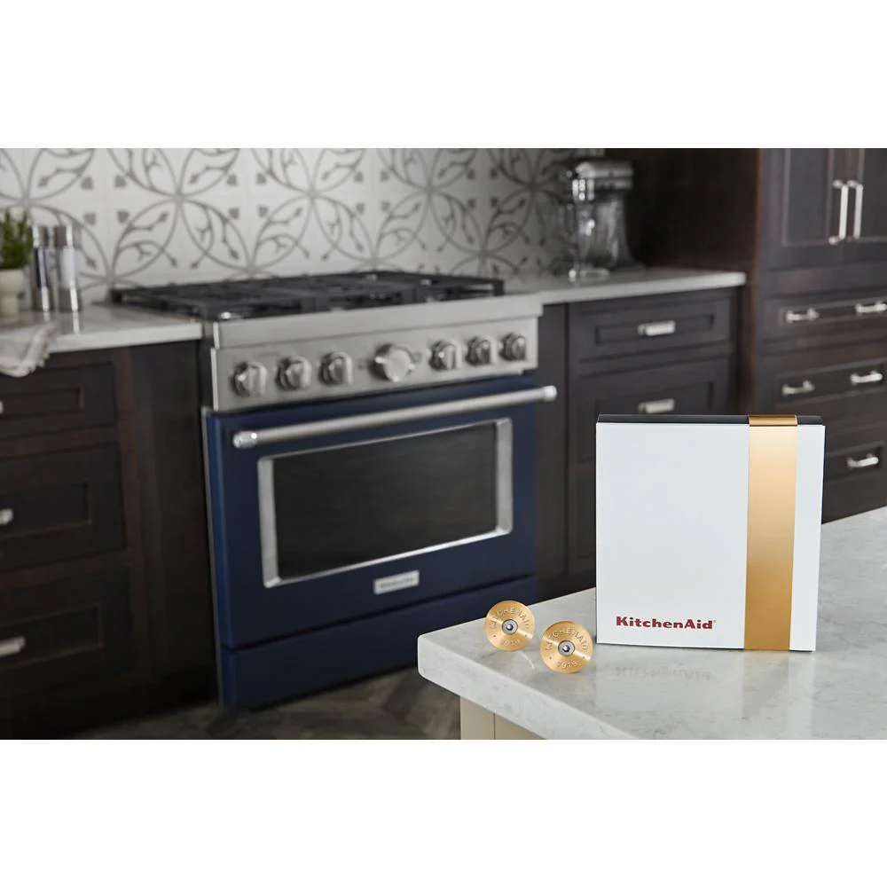 W11368841NE KitchenAid Commercial-Style Range Handle Medallion Kit - Gold (Includes Two Medallions, Screws, and One 1/8-IN Hex Wrench) - Image 4