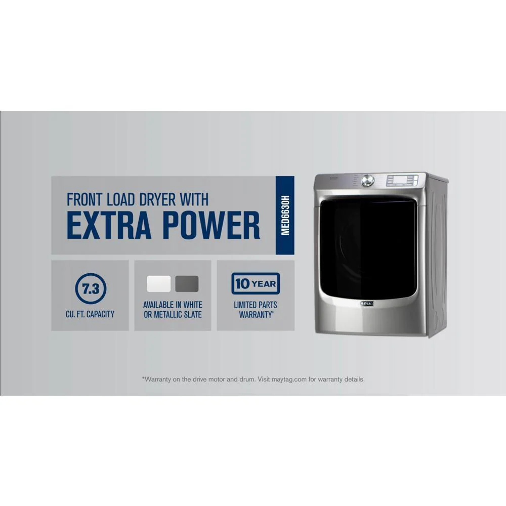 Maytag MED6630HW Front Load Electric Dryer with Extra Power and Quick Dry Cycle - 7.3 cu. ft. - Image 3