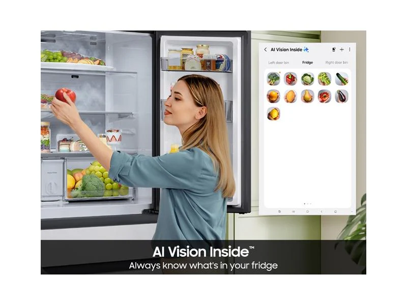 Samsung RF90F23AEW Bespoke 23 cu. ft. Counter Depth 4-Door French Door Refrigerator with AI Family Hub™+ AI Vision Inside™ in White Glass - Image 9