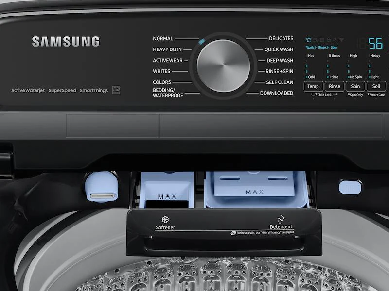 Samsung WA54CG7105AVUS 5.4 cu. ft. Extra-Large Capacity Smart Top Load Washer with ActiveWave™ Agitator and Super Speed Wash in Brushed Black - Image 10