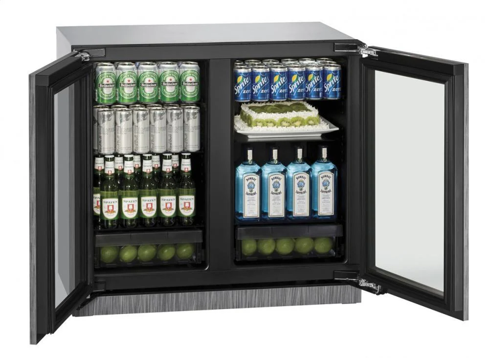 U-Line U3036RRGLINT00A 36" Glass Door Refrigerator Integrated Frame Double Doors