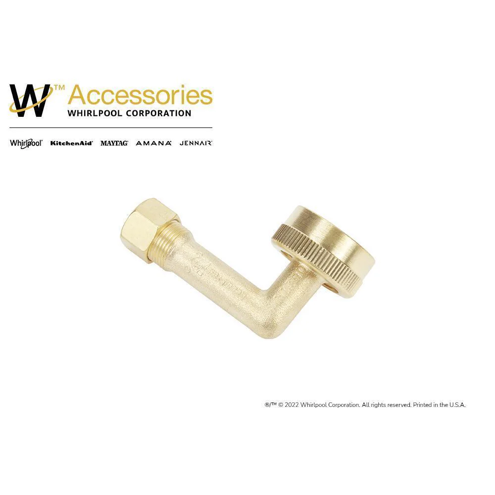 Whirlpool W10685193 Dishwasher Brass Gooseneck Fitting with washer, 3/4" NH x 3/8" compression fitting - Image 5