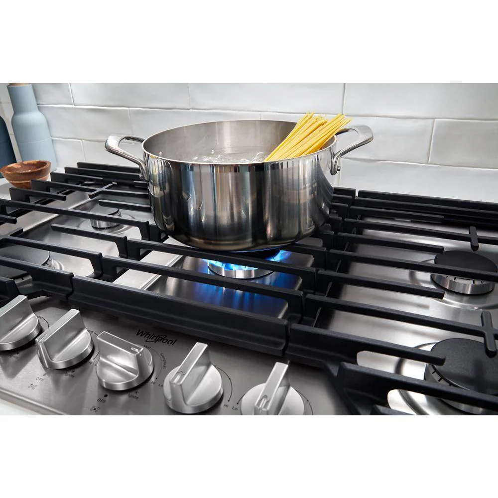 Whirlpool WCGK5036PW 36-inch Gas Cooktop with EZ-2-Lift™ Hinged Cast-Iron Grates - Image 8
