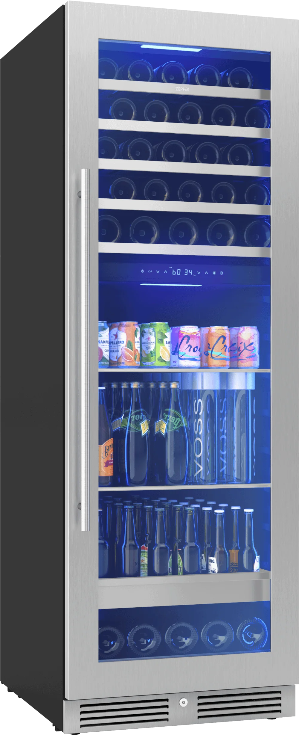 Zephyr PRWB24F02BG Presrv Wine and Beverage Cooler, 24in, Full Size, SS+Glass, Reversible Door, 2 Zones - Image 2
